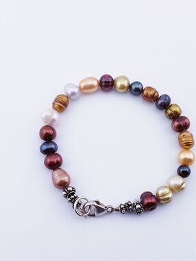 Multicolor Freshwater Dyed Pearl Bracelet with Silver Signed 925 Clasp